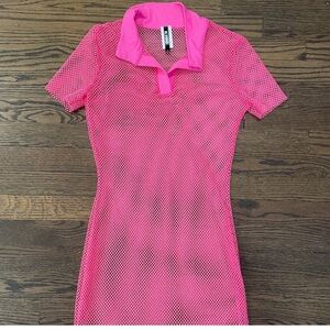Large Pink Fishnet collared mini dress